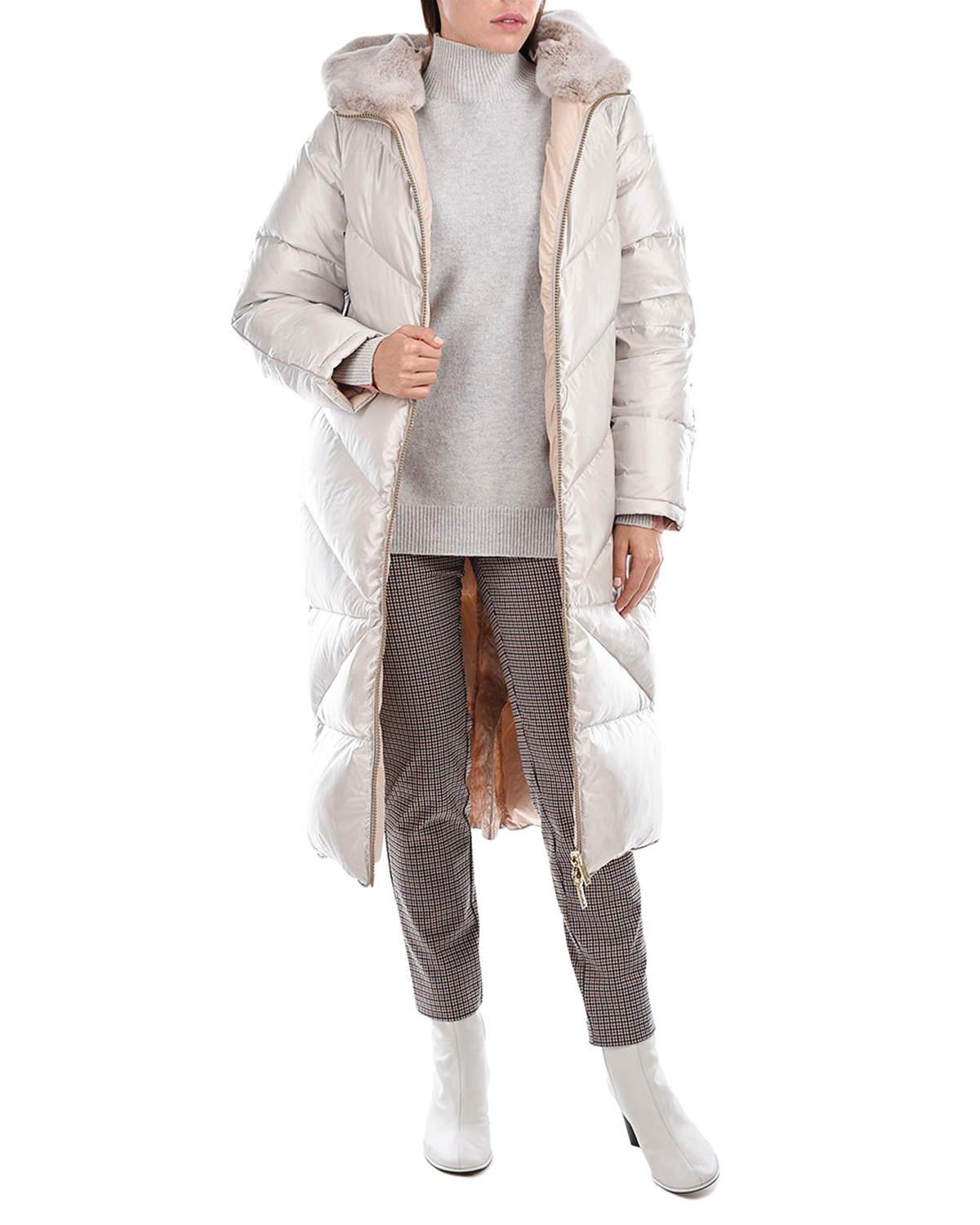 Пуховое пальто-миди Diego M, размер 40, цвет кремовый - фото 2