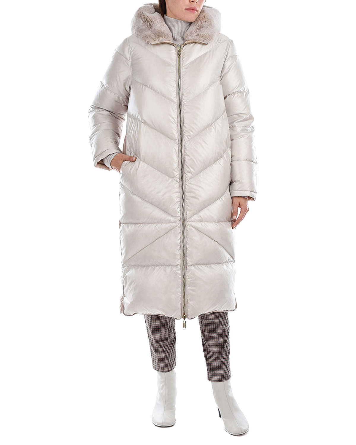 Пуховое пальто-миди Diego M, размер 40, цвет кремовый - фото 3