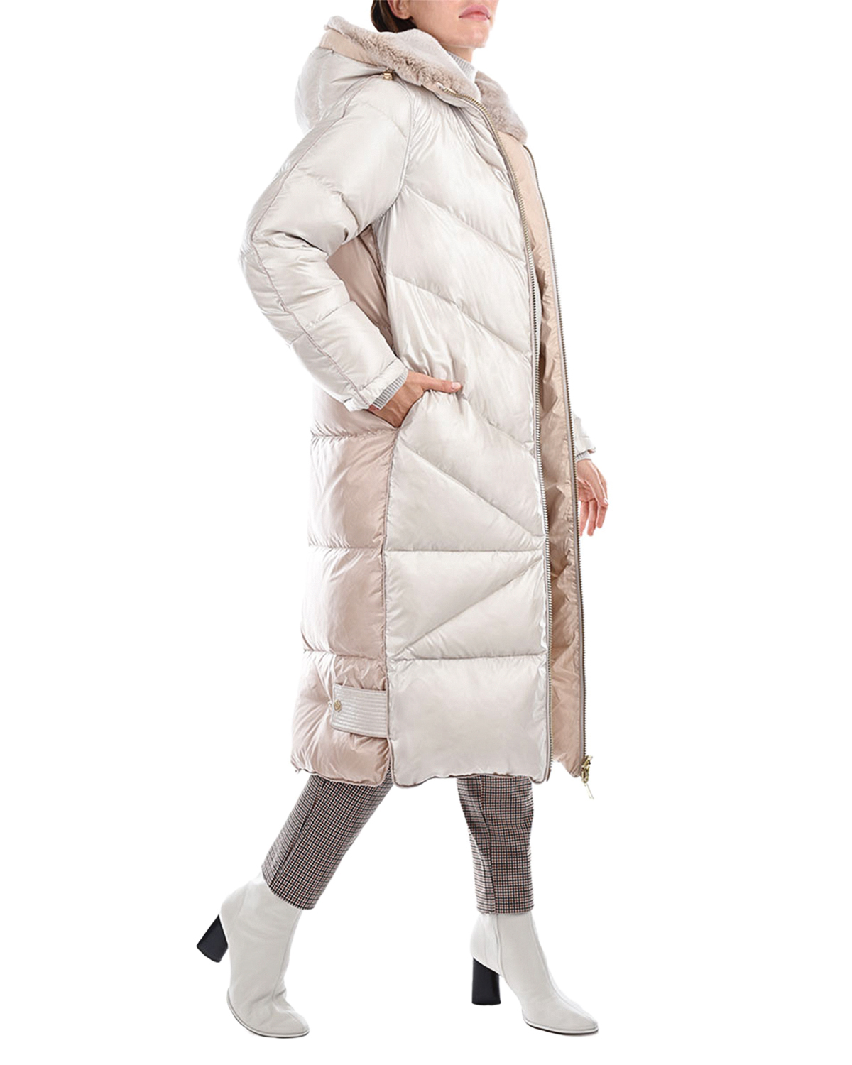 Пуховое пальто-миди Diego M, размер 40, цвет кремовый - фото 5