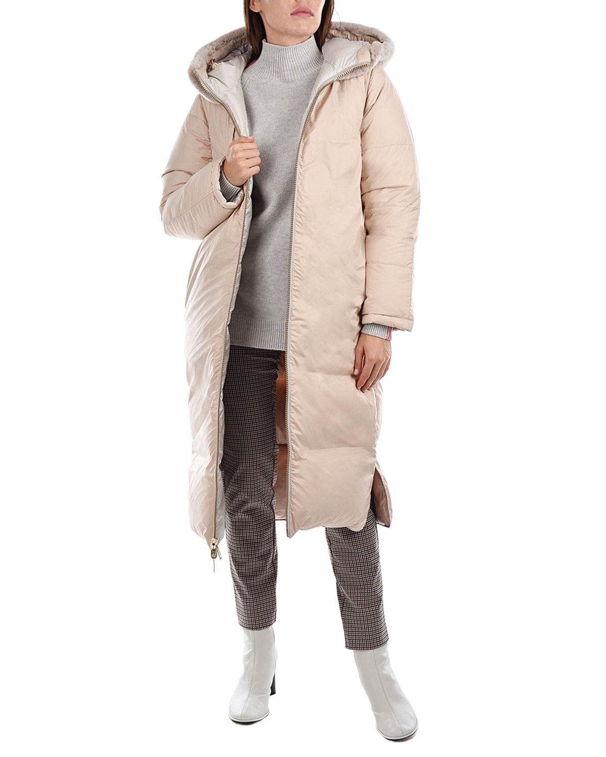 Пуховое пальто-миди Diego M, размер 40, цвет кремовый - фото 8