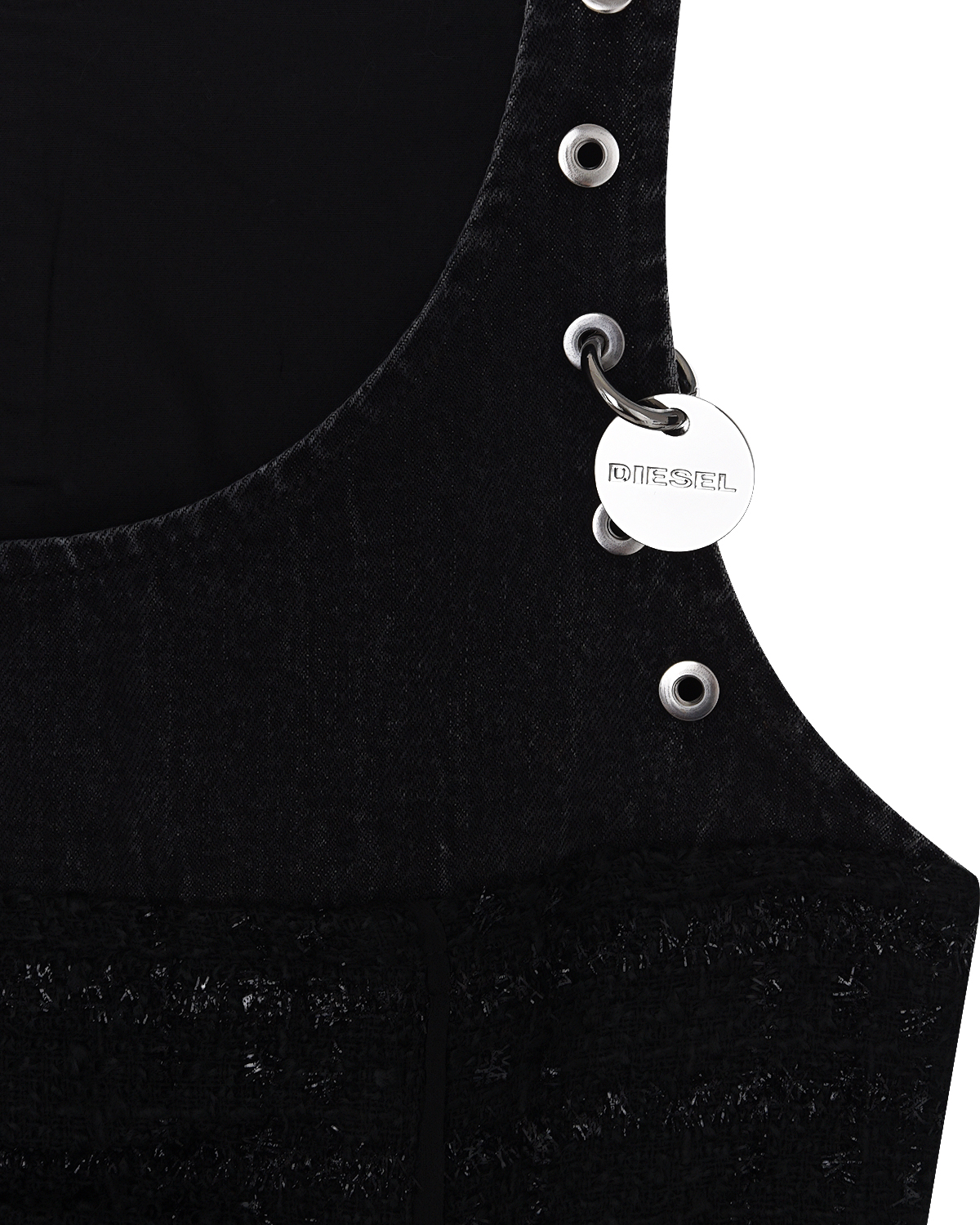 Черное платье из твида и денима Diesel детское, размер 128, цвет черный - фото 3