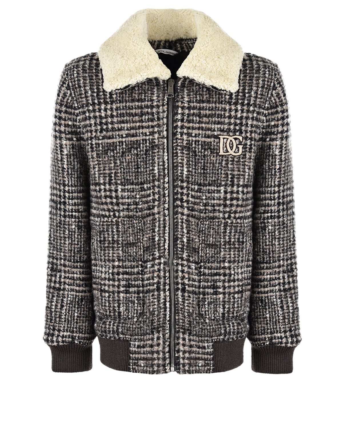 Твидовая куртка-бомбер в клетку Dolce&Gabbana детская, размер 128, цвет коричневый - фото 1