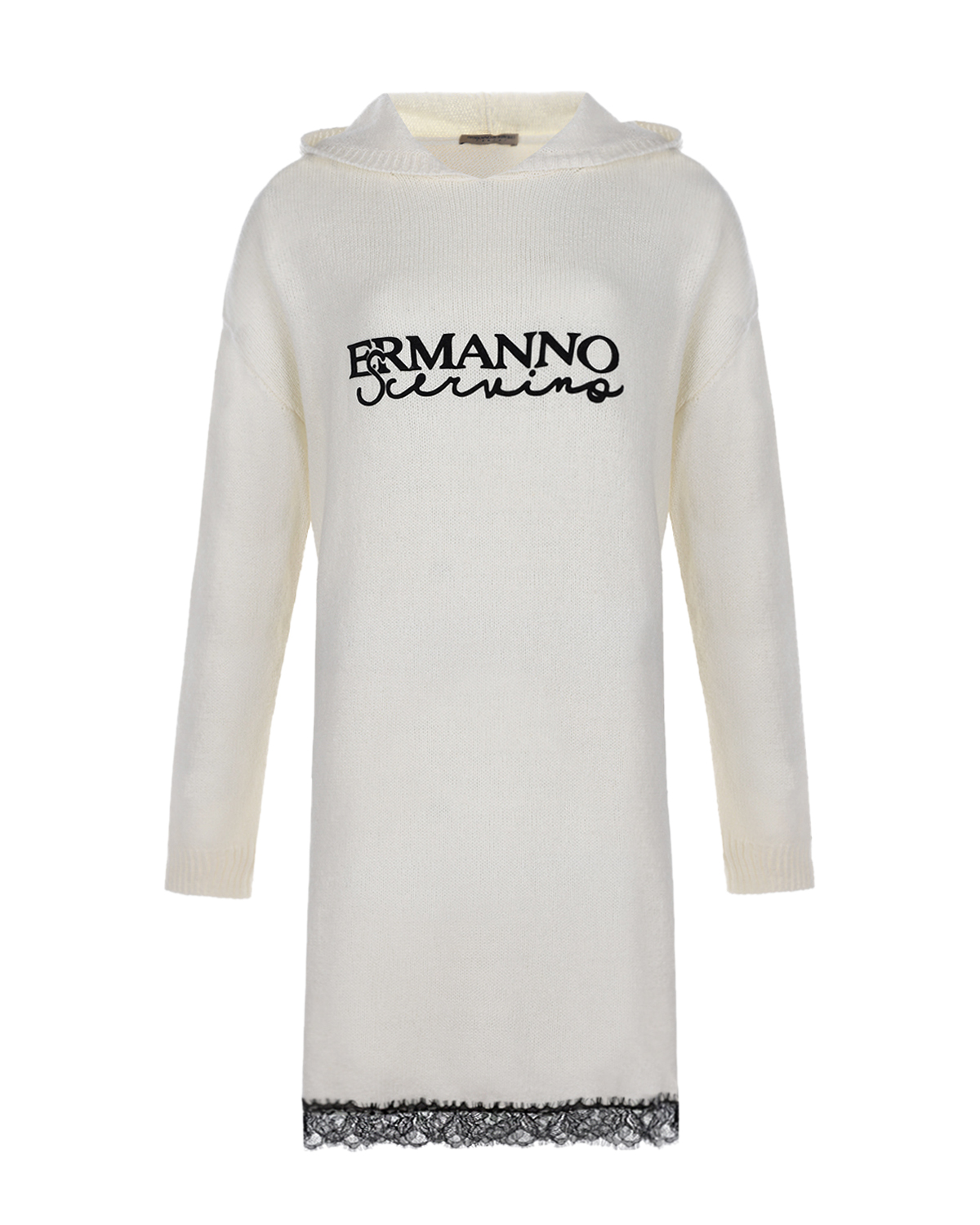 Платье-толстовка с кружевной отделкой Ermanno Scervino детское, размер 128, цвет белый - фото 1