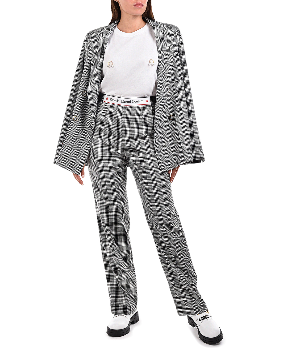 Прямые брюки в клетку Forte dei Marmi Couture, размер 42, цвет серый - фото 2