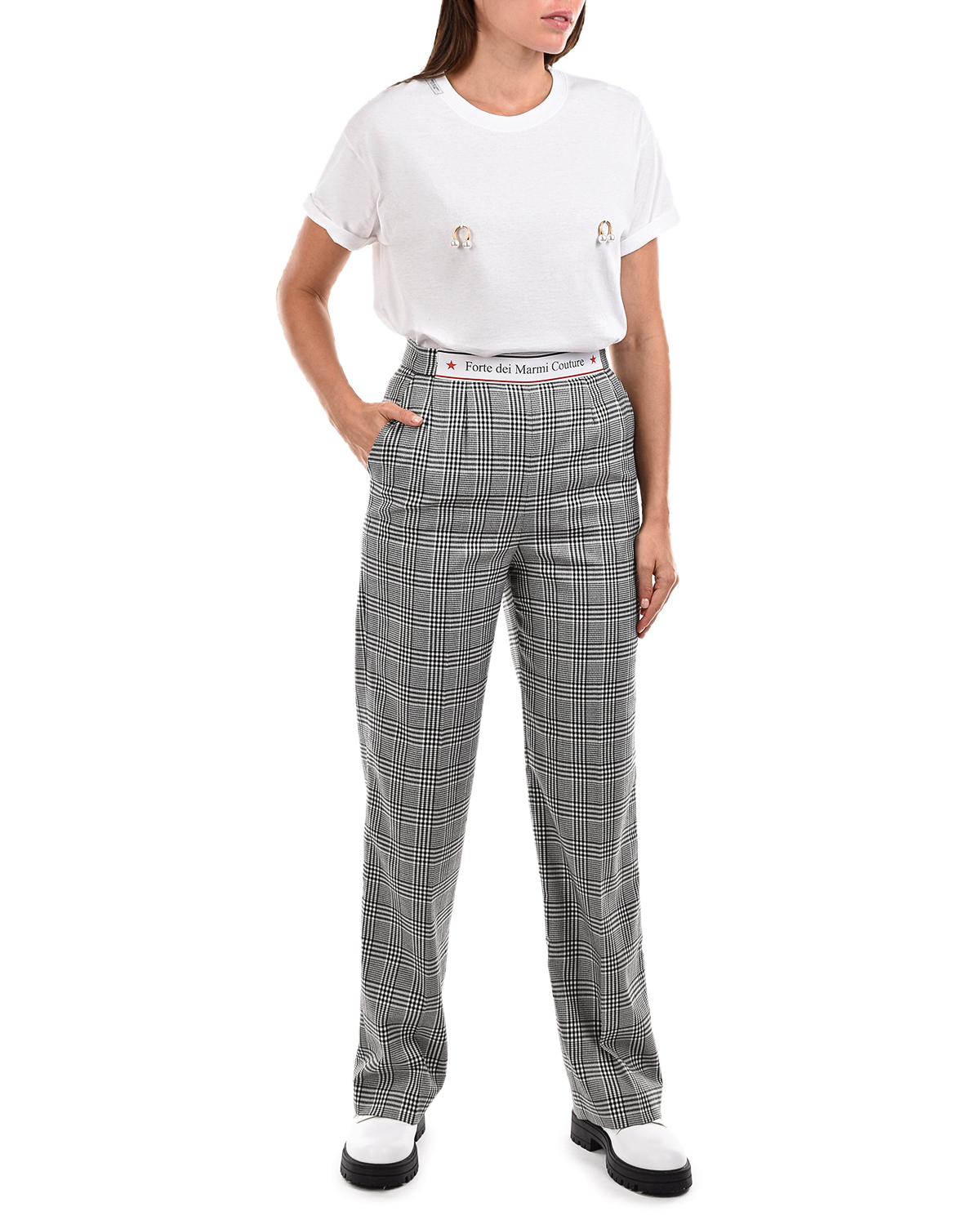 Прямые брюки в клетку Forte dei Marmi Couture, размер 42, цвет серый - фото 3