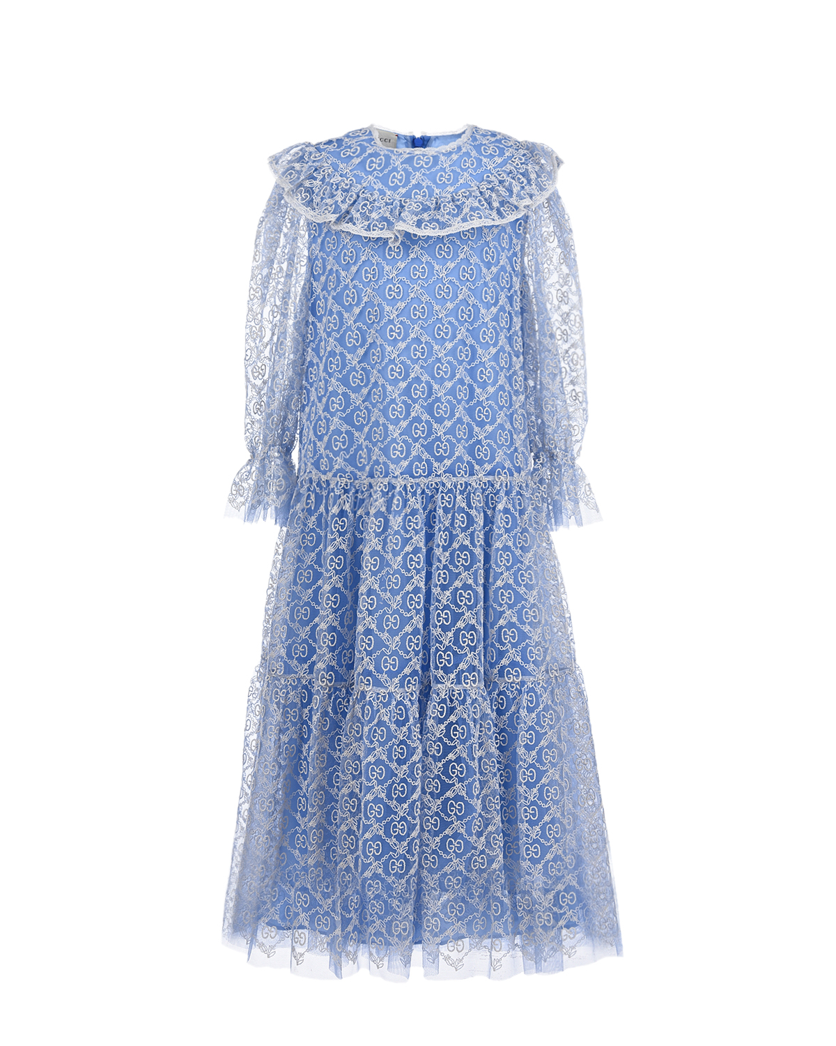 Голубое платье из фатина с вышивкой GG GUCCI детское, размер 128, цвет голубой - фото 1