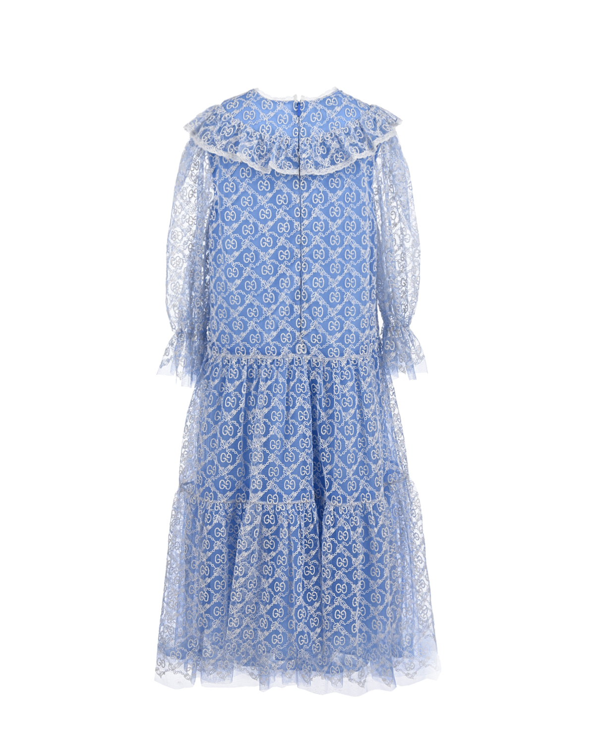 Голубое платье из фатина с вышивкой GG GUCCI детское, размер 128, цвет голубой - фото 2