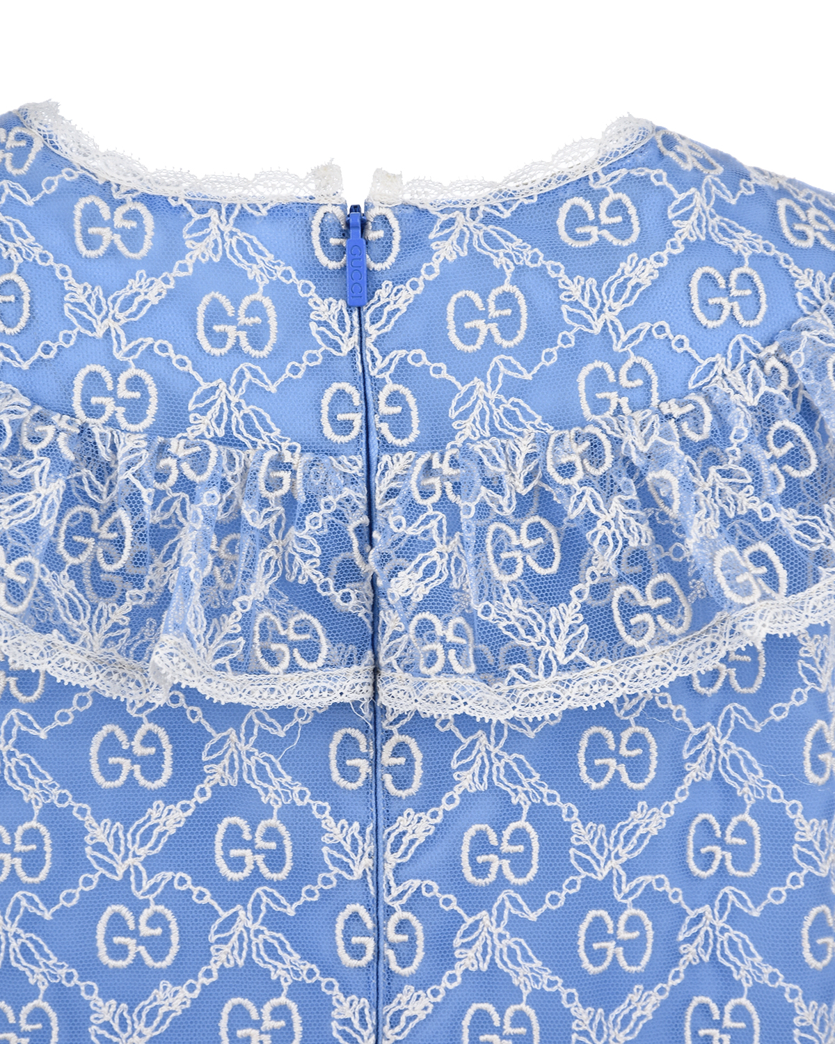 Голубое платье из фатина с вышивкой GG GUCCI детское, размер 128, цвет голубой - фото 4