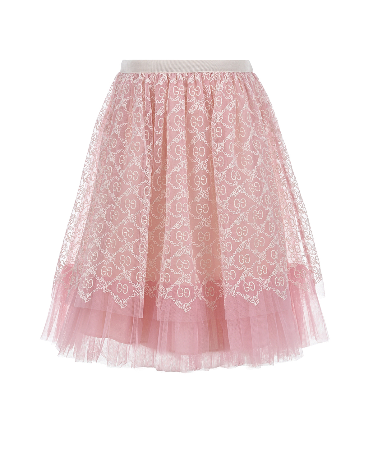 Розовая юбка из фатина с вышивкой GG GUCCI детская