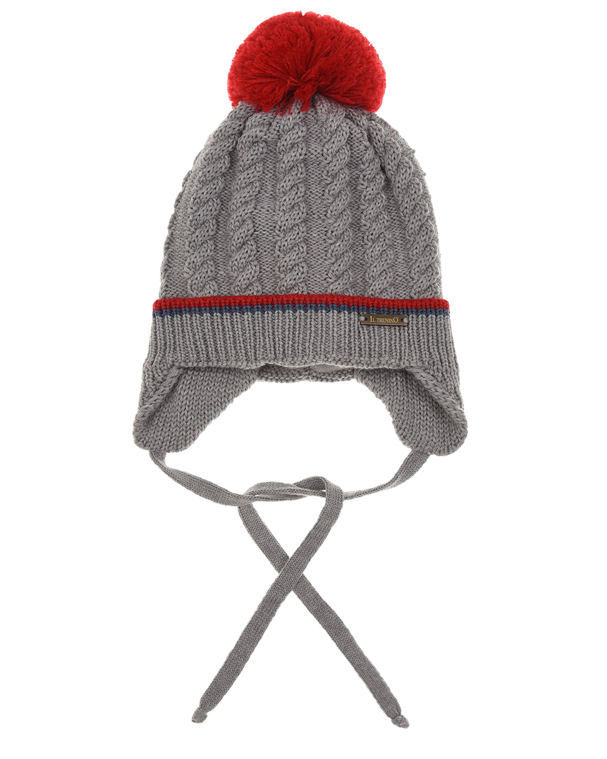 Серая утепленная шапка с красным помпоном Il Trenino детская