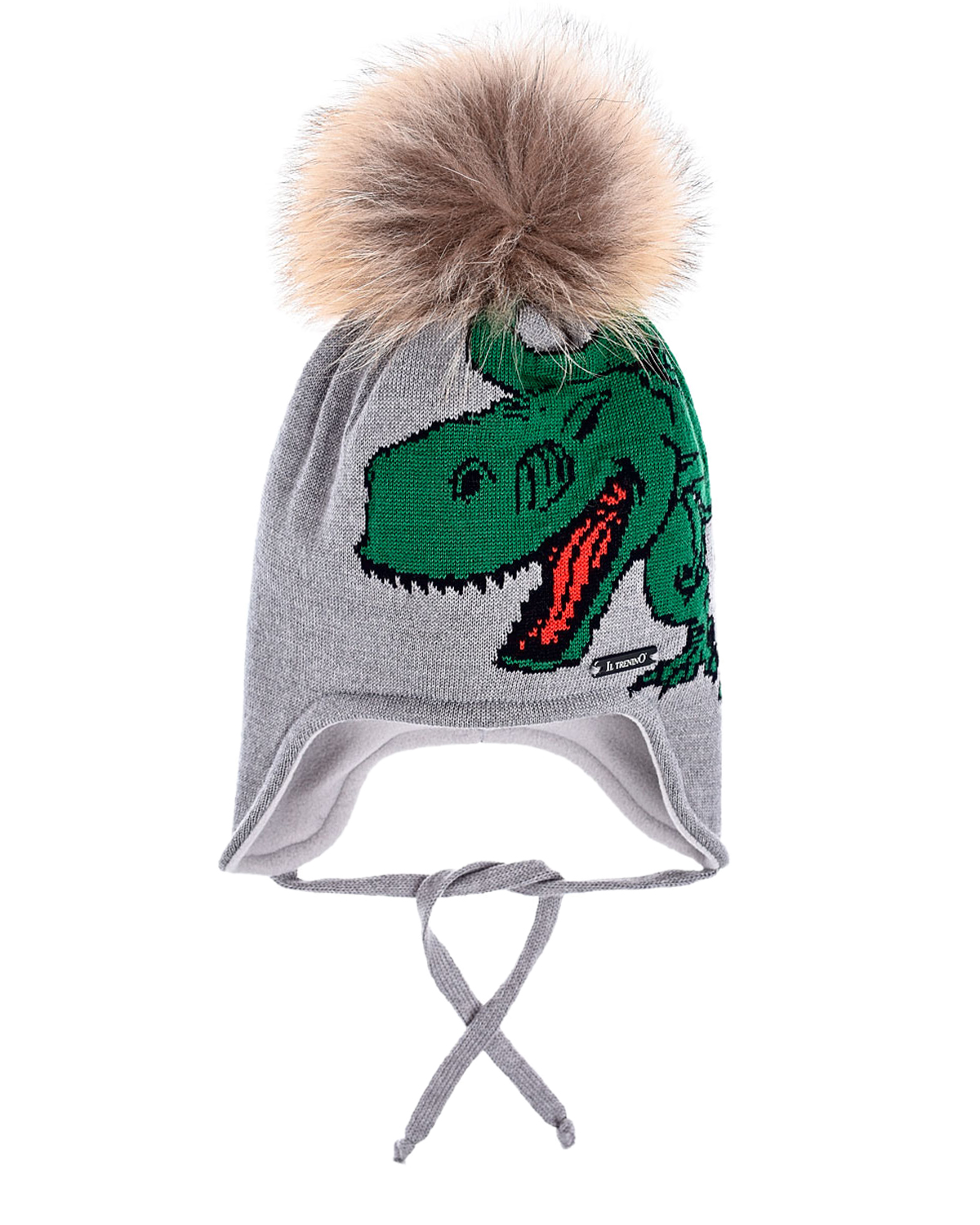 Серая шапка с декором "динозавр" Il Trenino детская