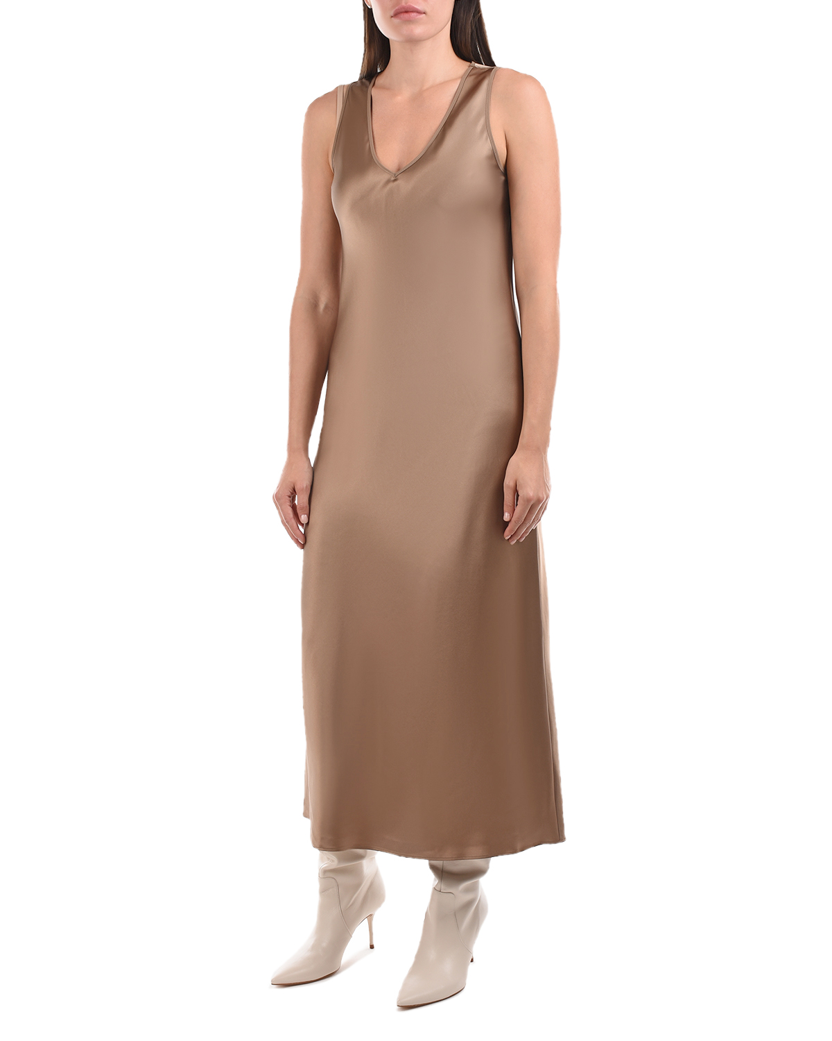 Коричневое шелковое платье Joseph, размер 40, цвет серый - фото 3