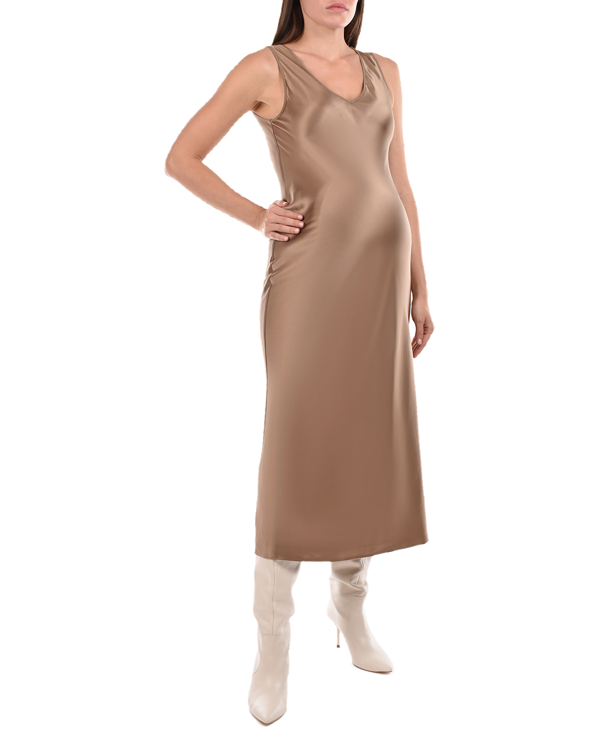 Коричневое шелковое платье Joseph, размер 40, цвет серый - фото 5