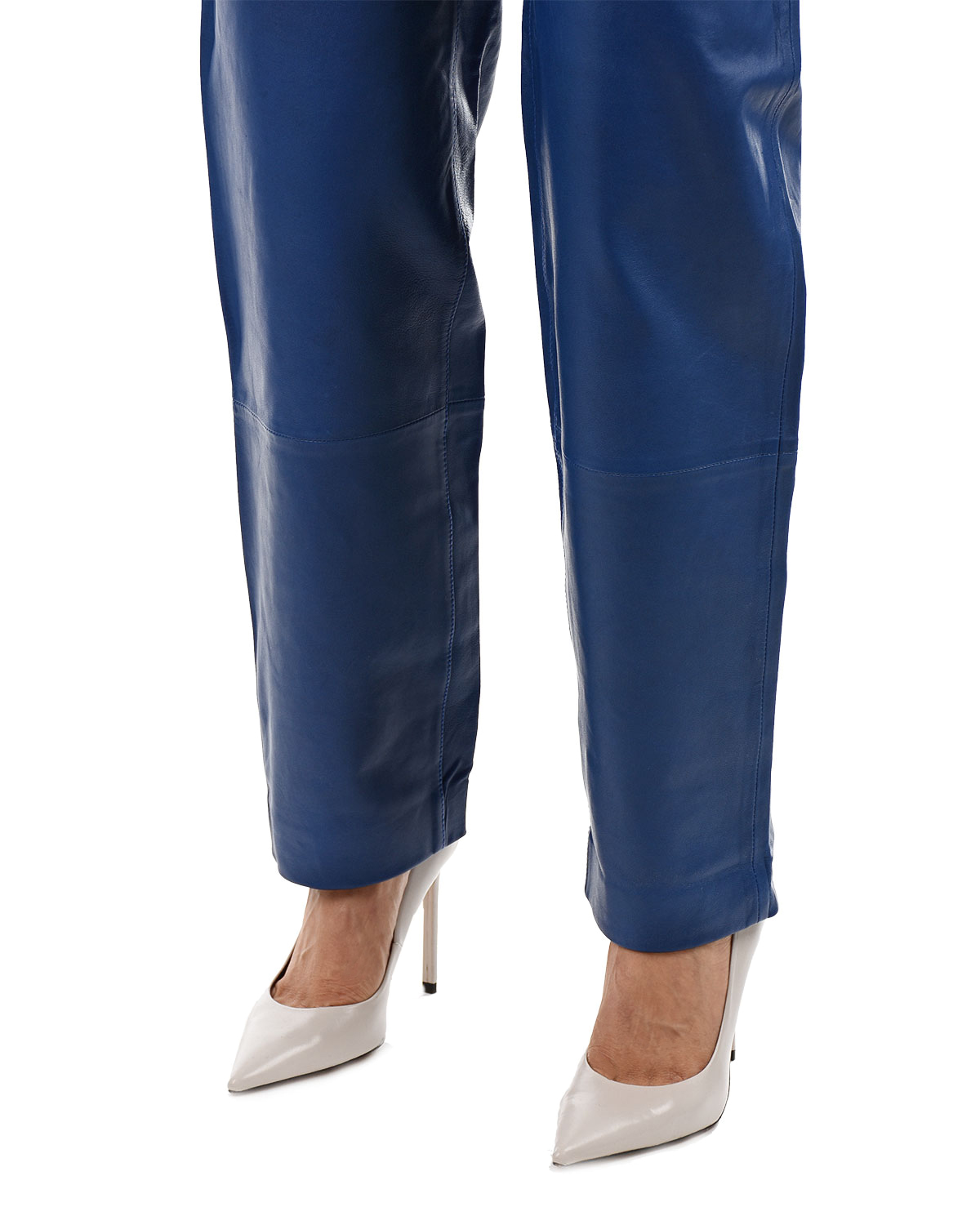 Синие кожаные брюки с черным ремнем Les Coyotes de Paris, размер 40, цвет синий - фото 8