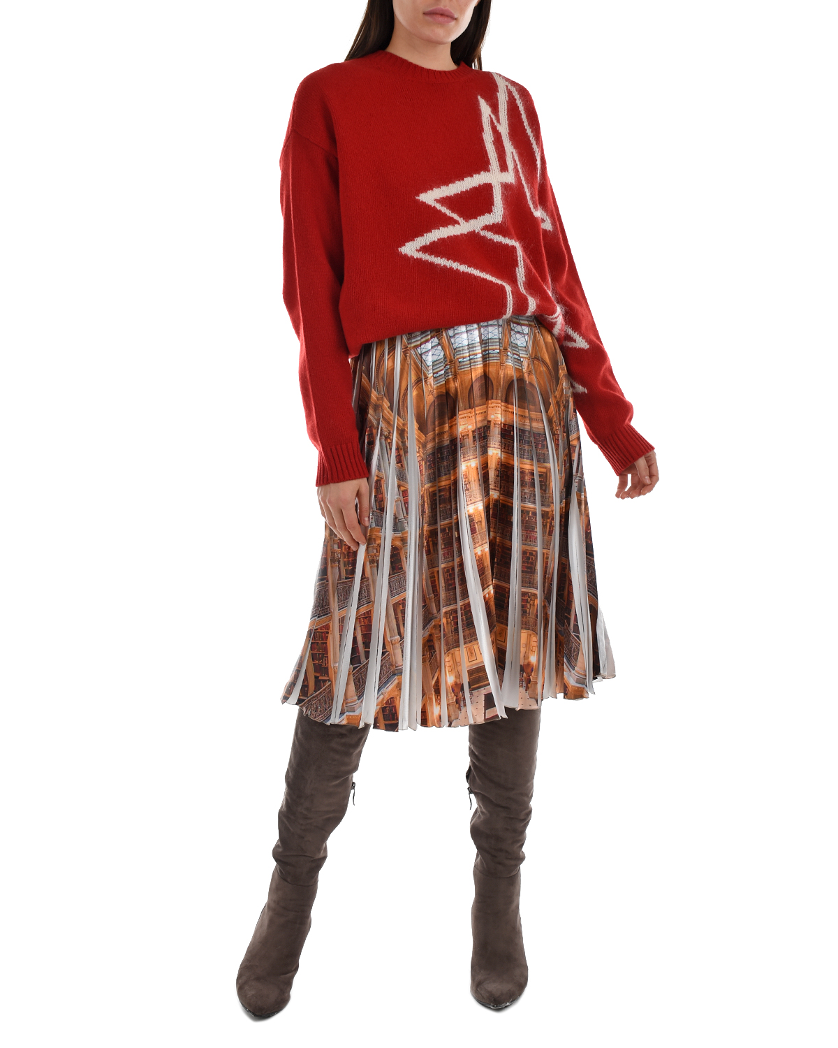 Плиссированная юбка с фотопринтом MSGM, размер 40, цвет бежевый - фото 3