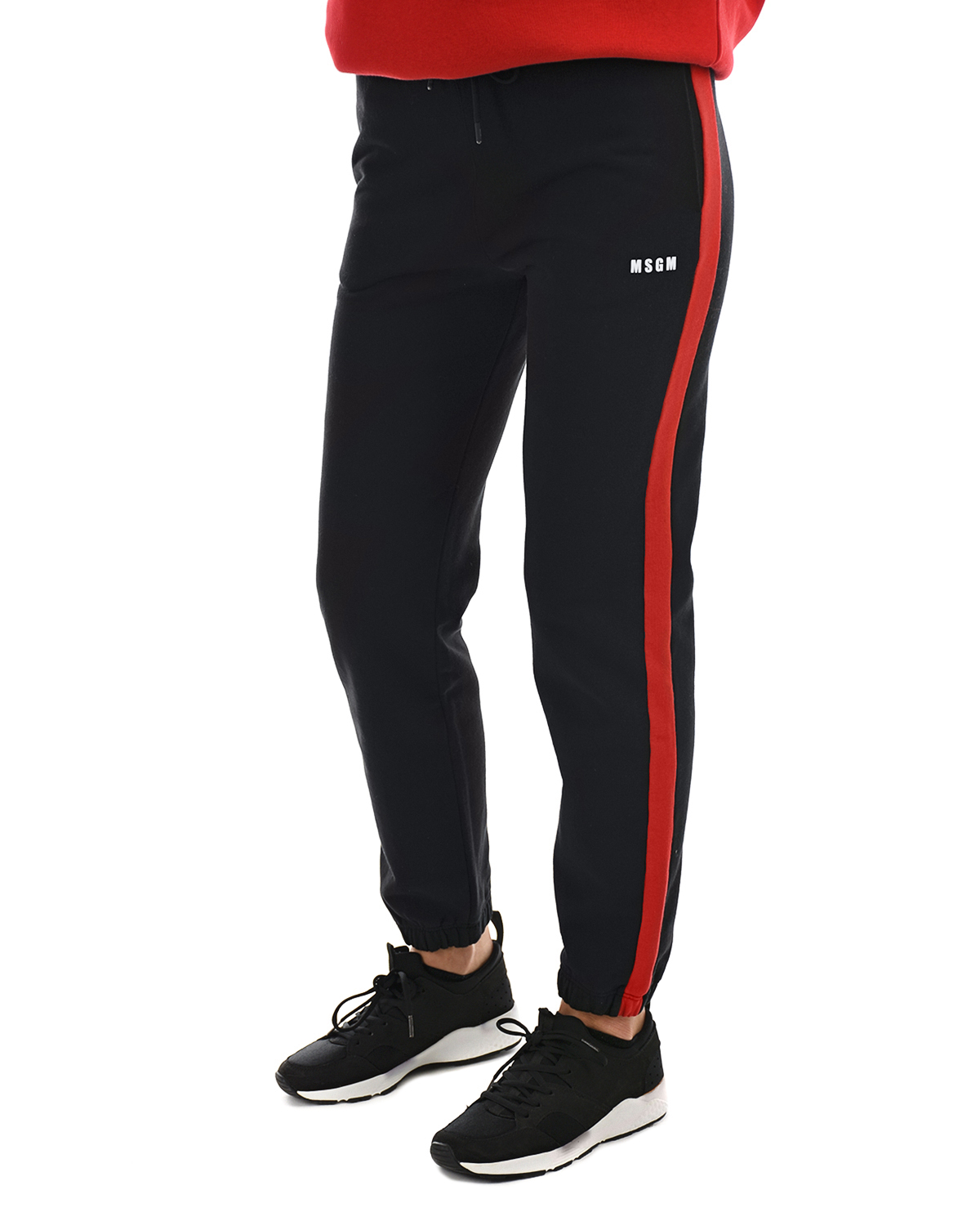 Черные спортивные брюки с красными лампасами MSGM, размер 40, цвет черный - фото 7