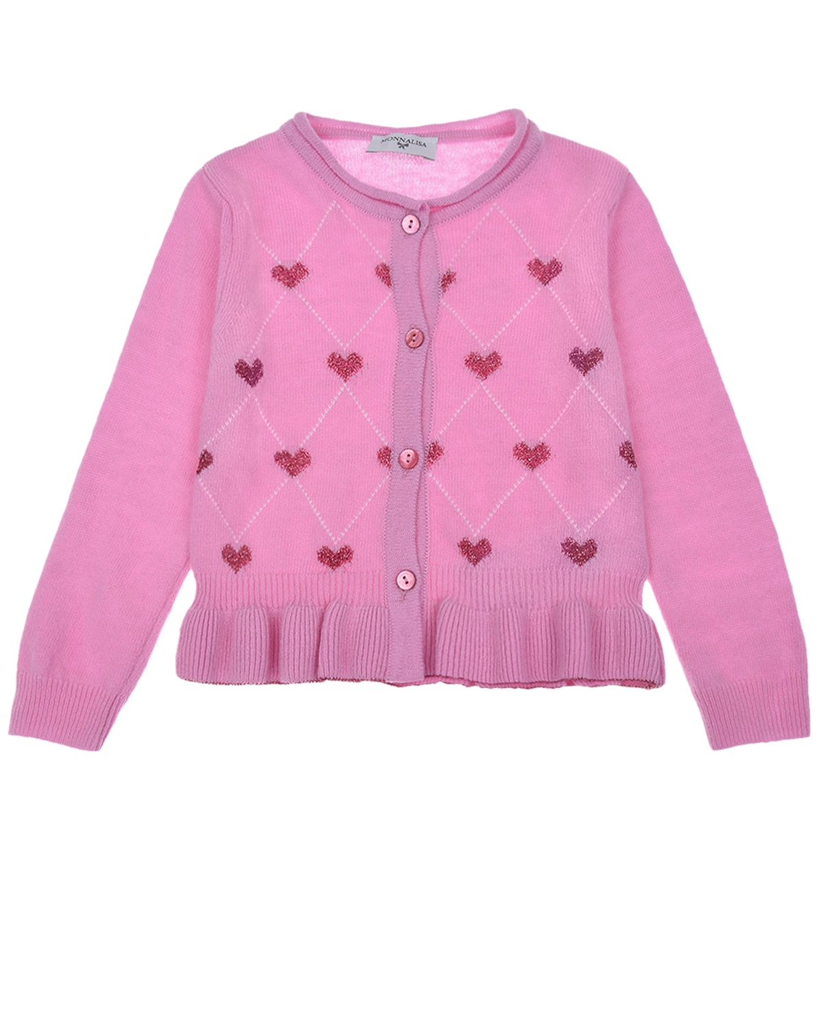 

Шерстяной кардиган с декором в форме сердечек Monnalisa, Белый, Шерстяной кардиган с декором в форме сердечек Monnalisa