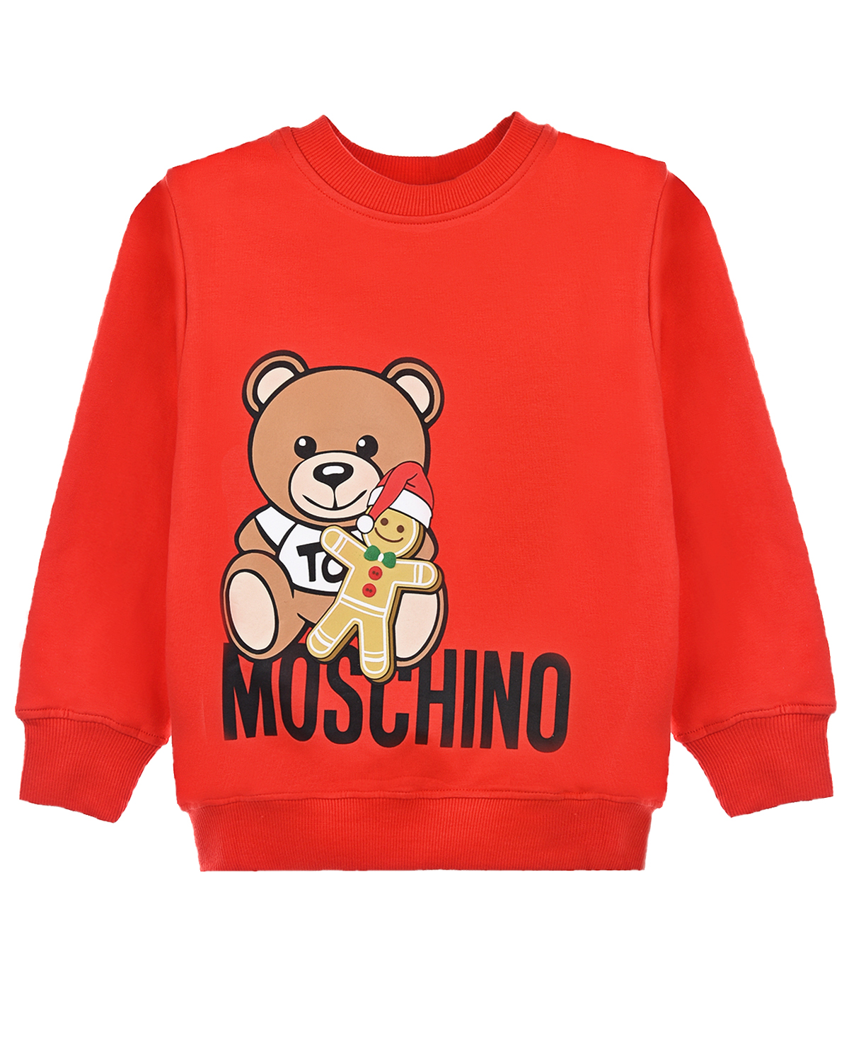 Красный свитшот с принтом "мишка и пряник" Moschino детский