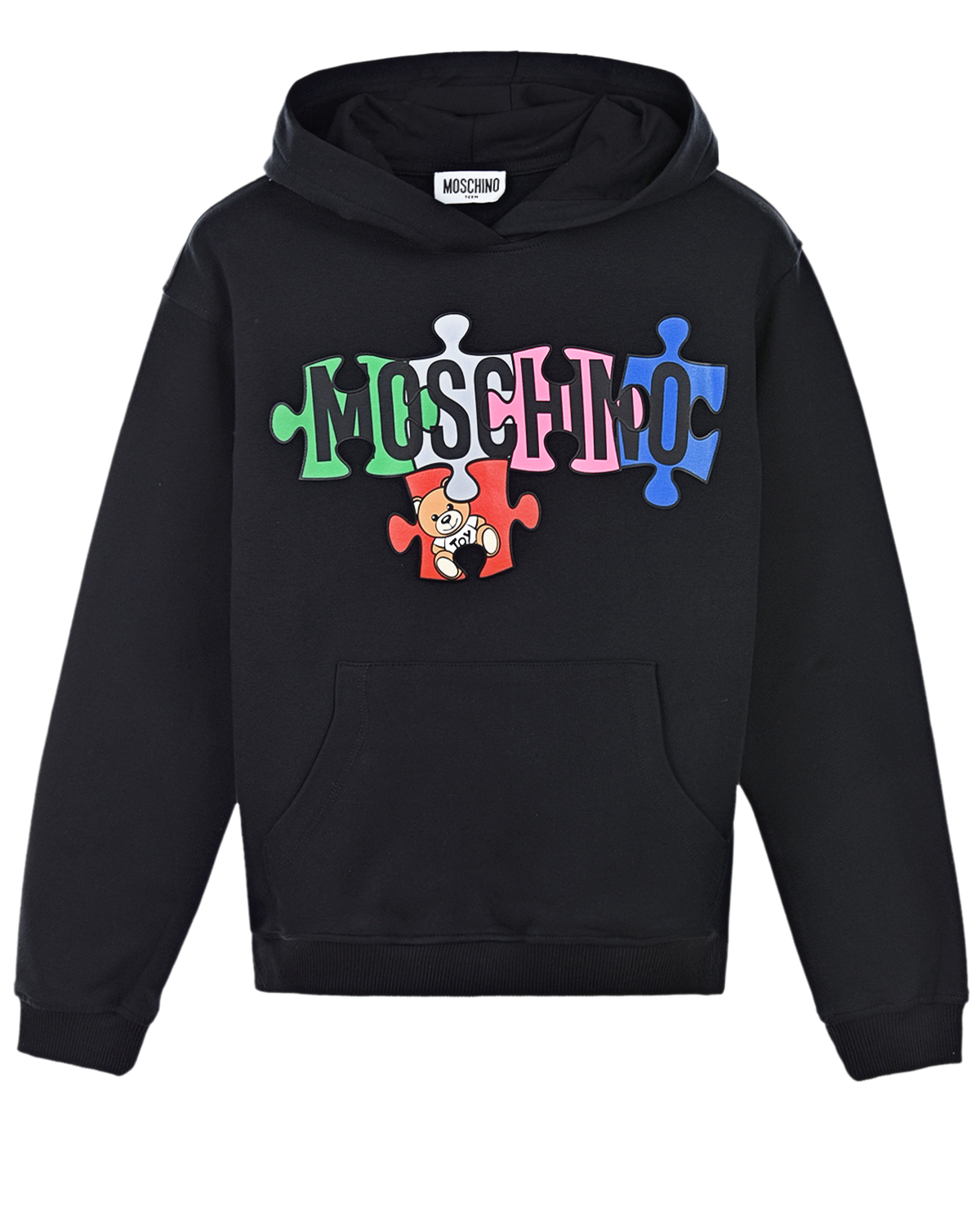 Черная толстовка-худи с ярким логотипом Moschino детская