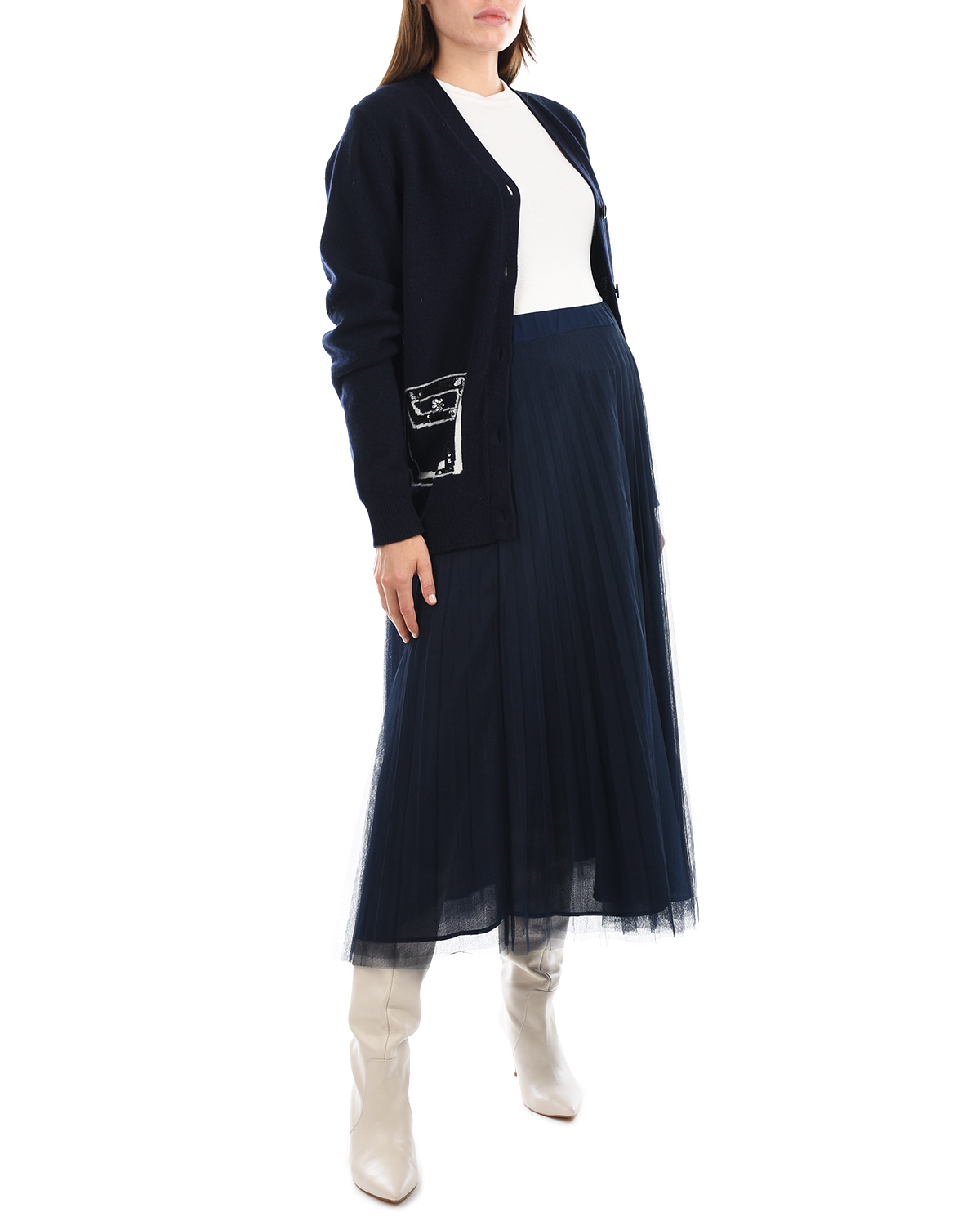 Темно-синяя плиссированная юбка Parosh, размер 40, цвет нет цвета - фото 3