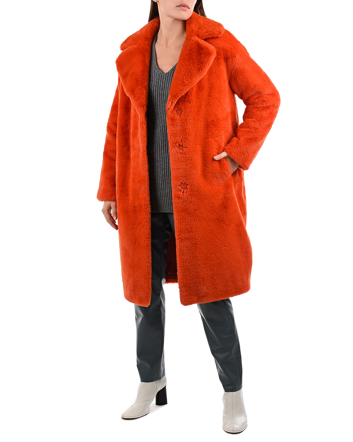 Красное пальто из эко-меха Parosh, размер 40, цвет красный - фото 2