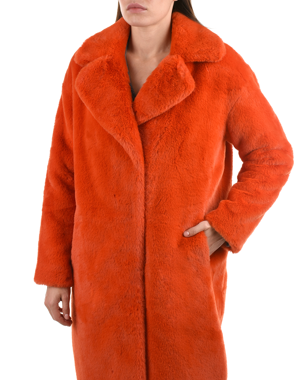 Красное пальто из эко-меха Parosh, размер 40, цвет красный - фото 6