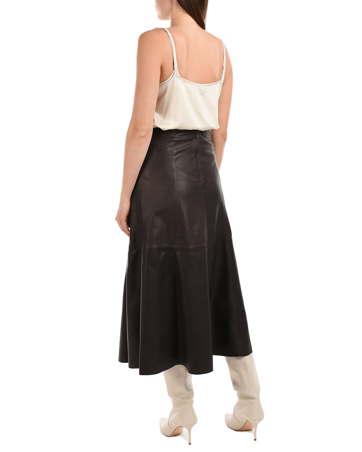 Черная кожаная юбка Parosh, размер 40, цвет коричневый - фото 3