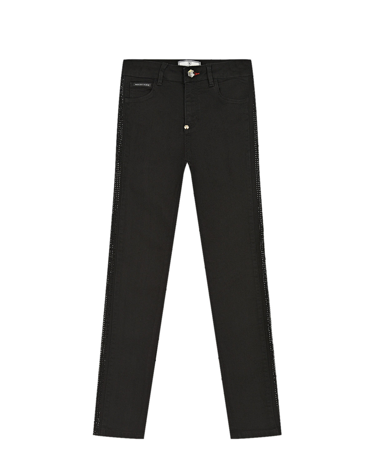 Черные джинсы с лампасами из страз Philipp Plein детские, размер 152, цвет черный - фото 1