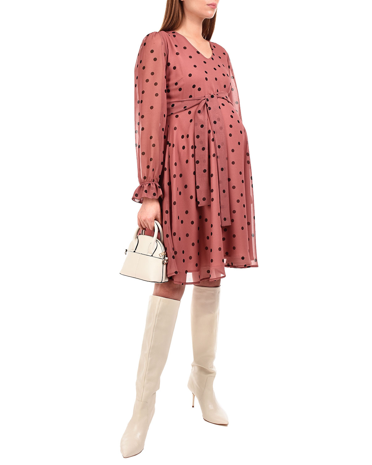 Розовое платье в горошек Pietro Brunelli, размер 38, цвет коричневый - фото 3