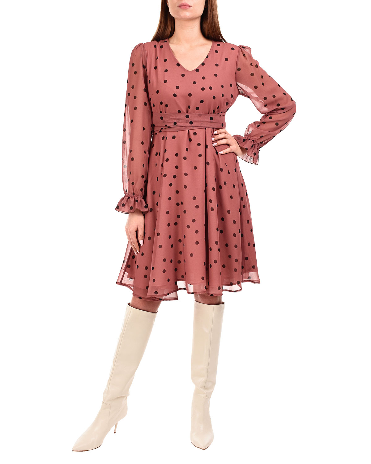 Розовое платье в горошек Pietro Brunelli, размер 38, цвет коричневый - фото 2
