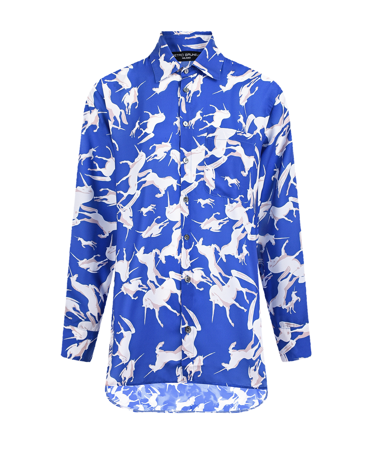 

Синяя рубашка с принтом "единороги" Pietro Brunelli, Синий, Синяя рубашка с принтом "единороги" Pietro Brunelli