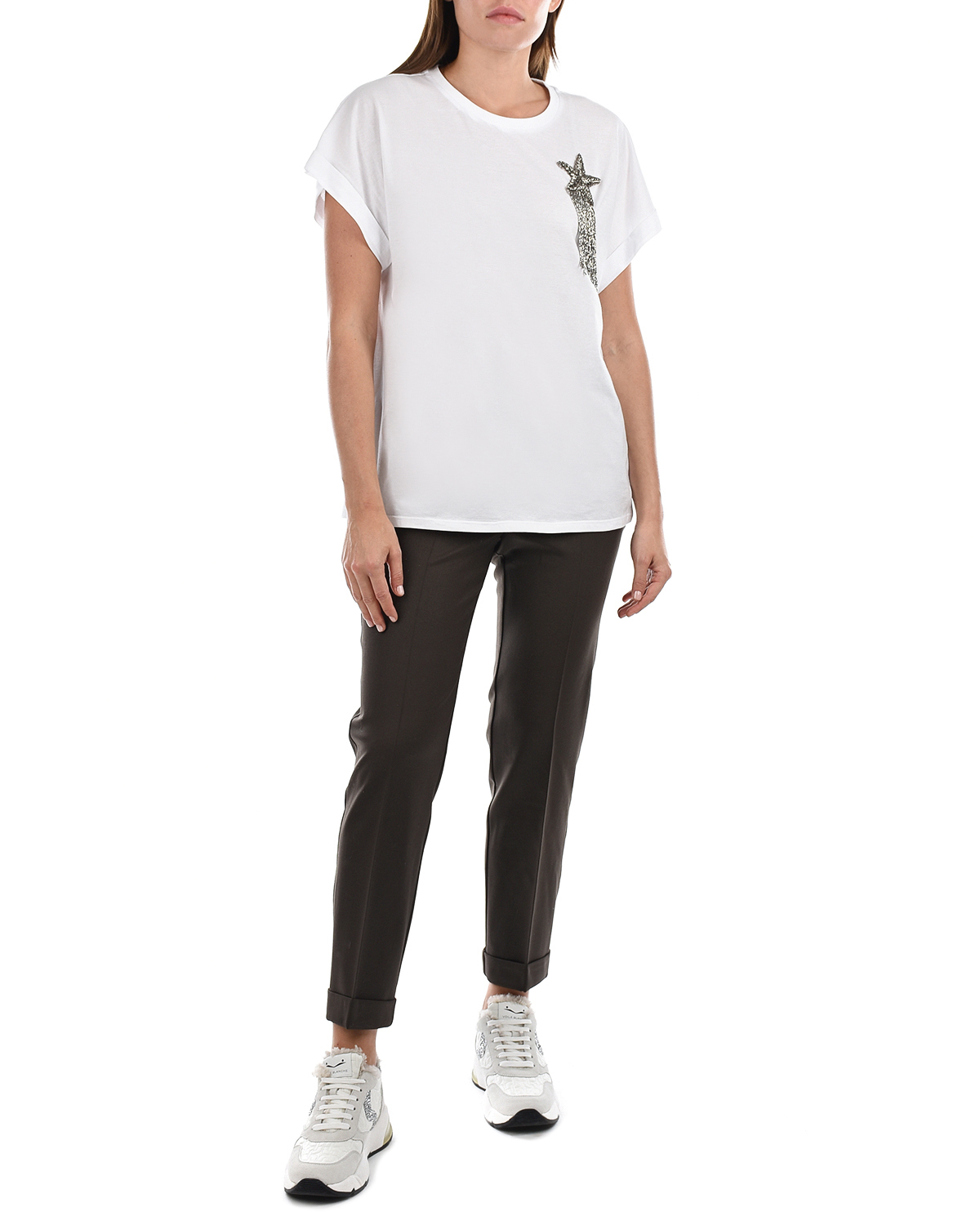 Белая футболка с вышивкой "Звезда" TWINSET, размер 38, цвет белый - фото 3