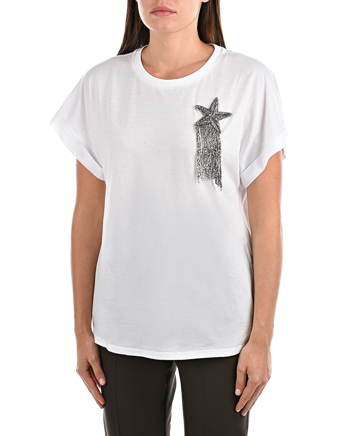 Белая футболка с вышивкой "Звезда" TWINSET, размер 38, цвет белый - фото 8