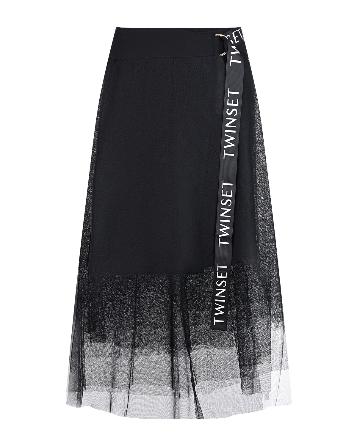 Черная юбка с логотипом на поясе TWINSET, размер 40, цвет черный - фото 1