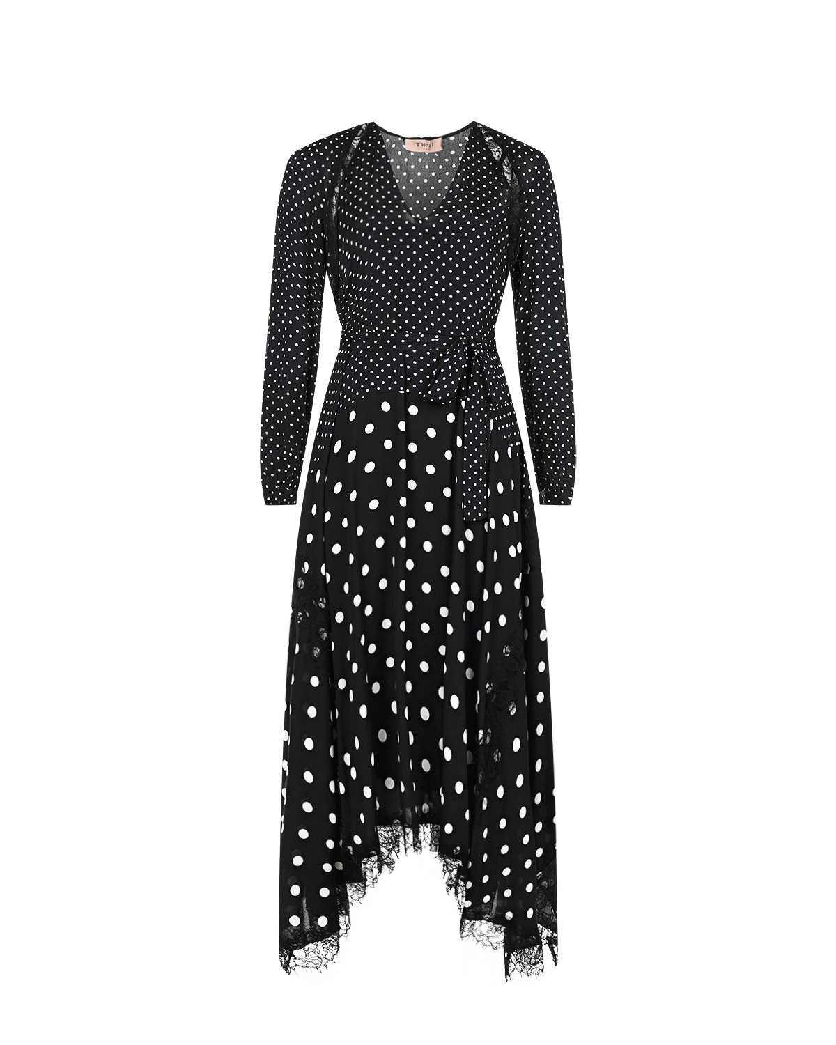 

Черное асимметричное платье в горошек TWINSET, Черный, Черное асимметричное платье в горошек TWINSET