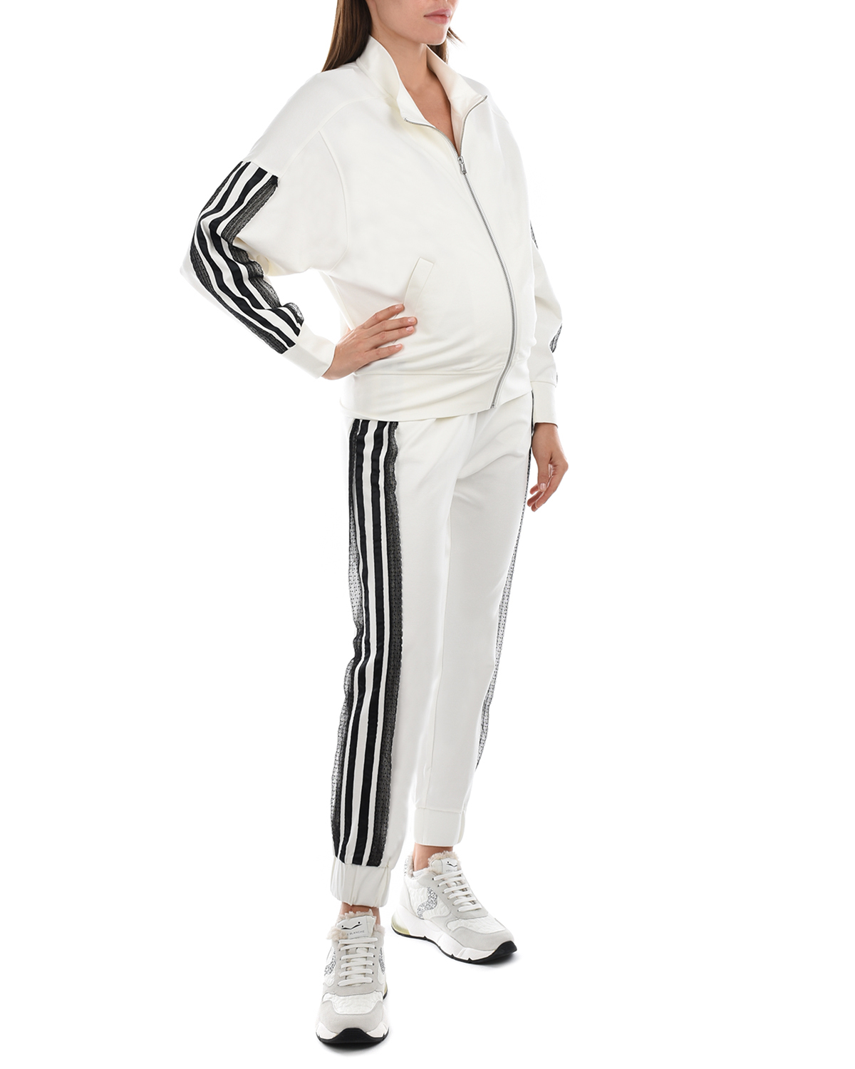 Белые спортивные брюки с черными лампасами TWINSET, размер 42, цвет белый - фото 4