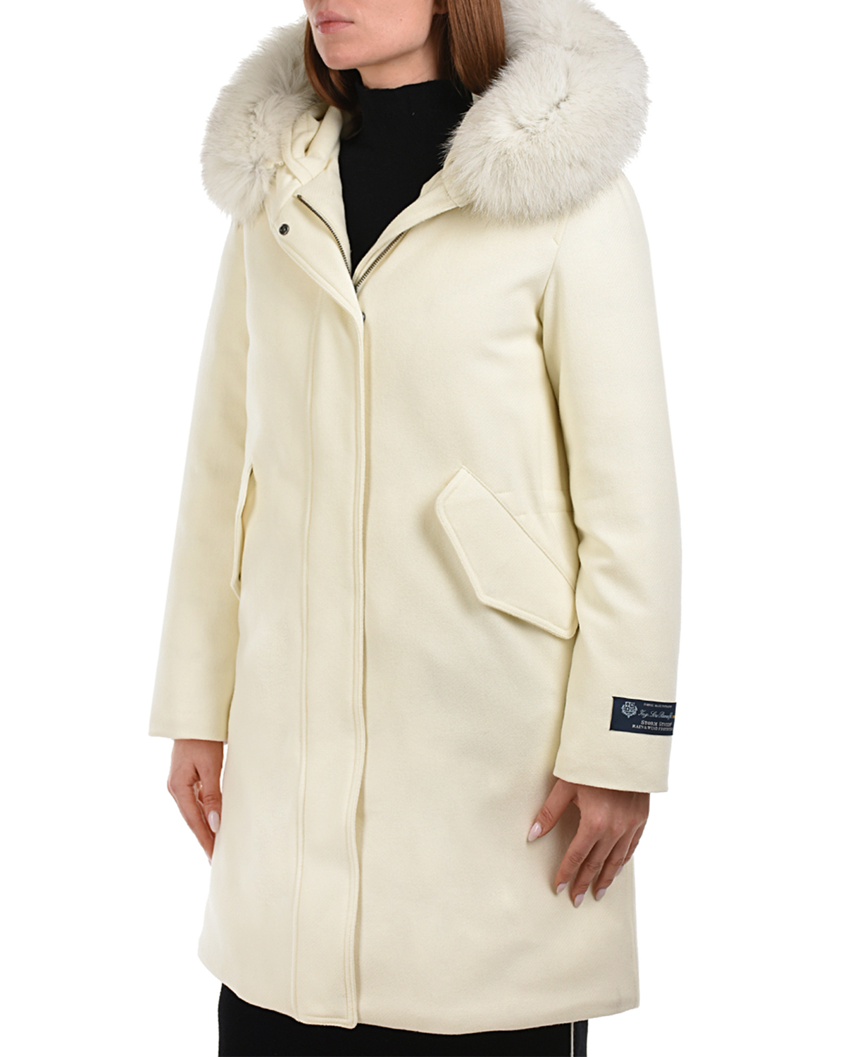 Белое пальто с меховой отделкой Woolrich, размер 42, цвет белый - фото 6