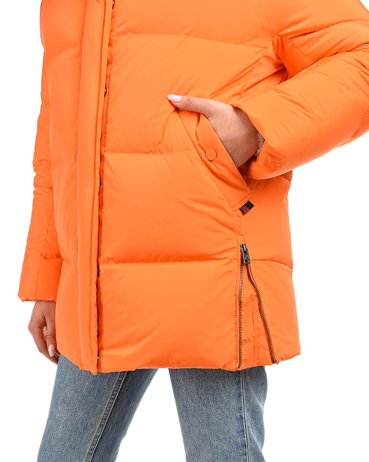 Оранжевое пальто-пуховик с капюшоном Woolrich, размер 44, цвет оранжевый - фото 9