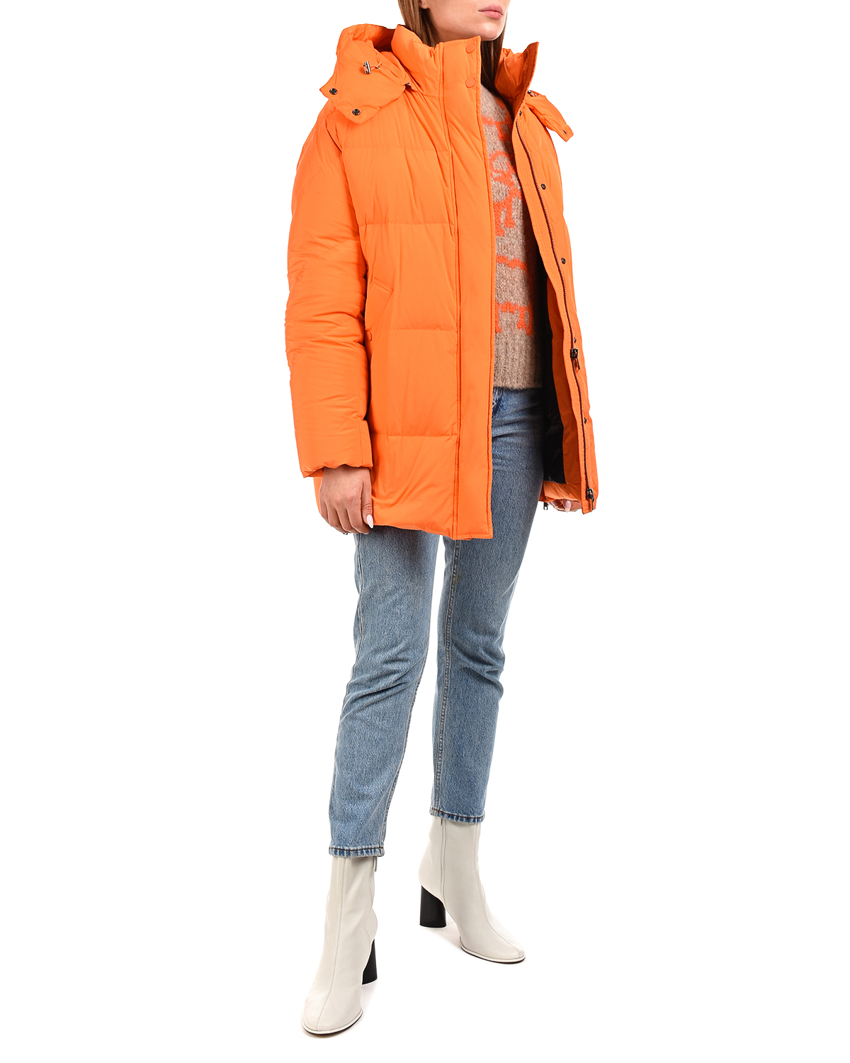 Оранжевое пальто-пуховик с капюшоном Woolrich, размер 44, цвет оранжевый - фото 2