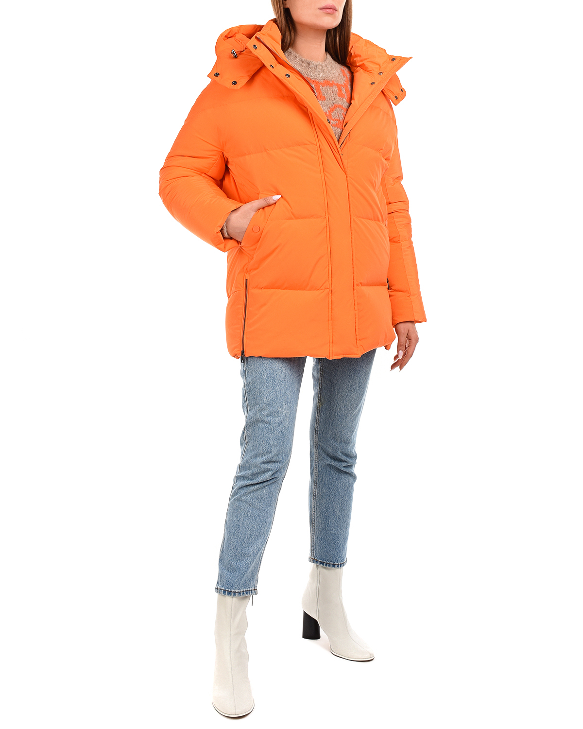 Оранжевое пальто-пуховик с капюшоном Woolrich, размер 44, цвет оранжевый - фото 3