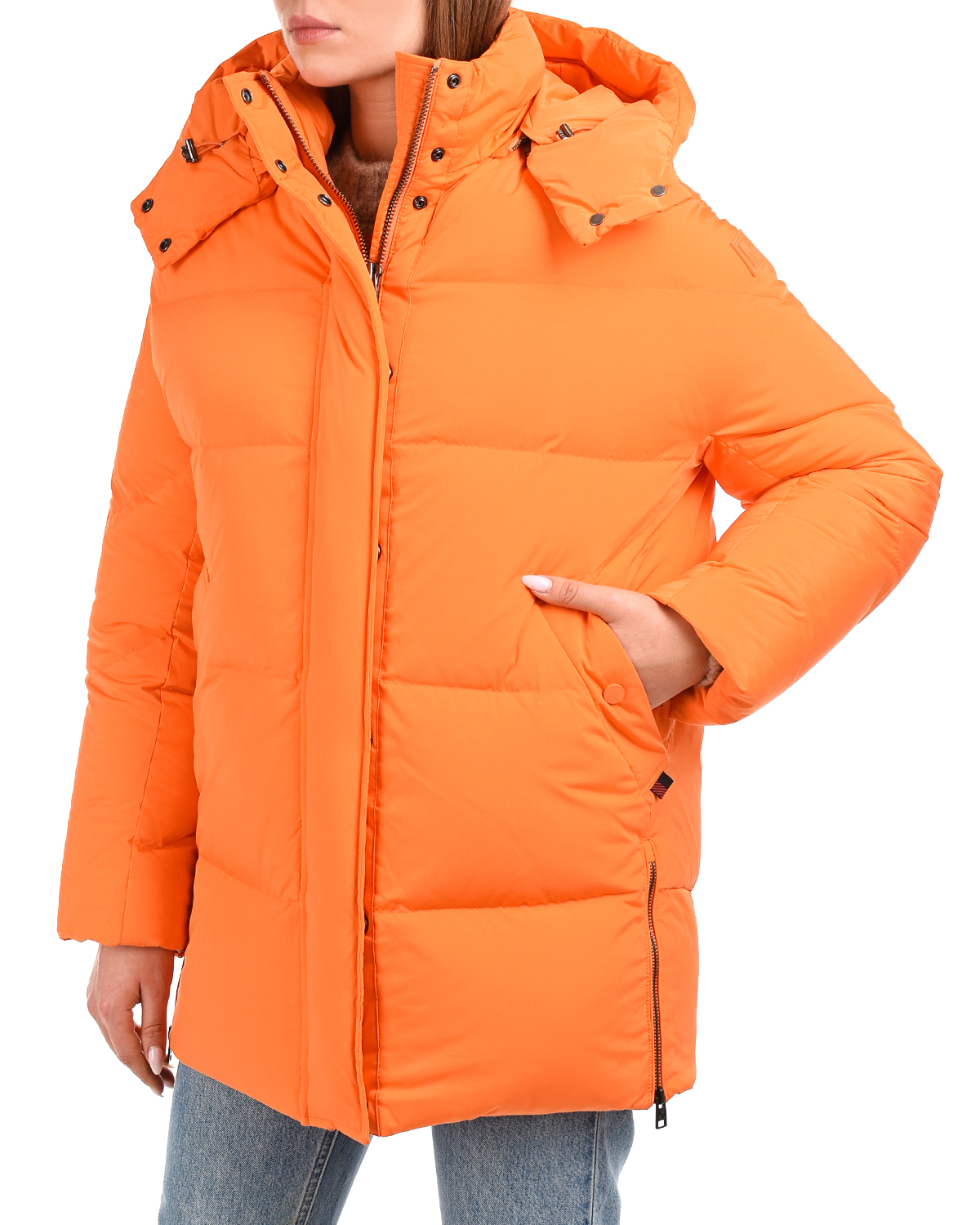 Оранжевое пальто-пуховик с капюшоном Woolrich, размер 44, цвет оранжевый - фото 7