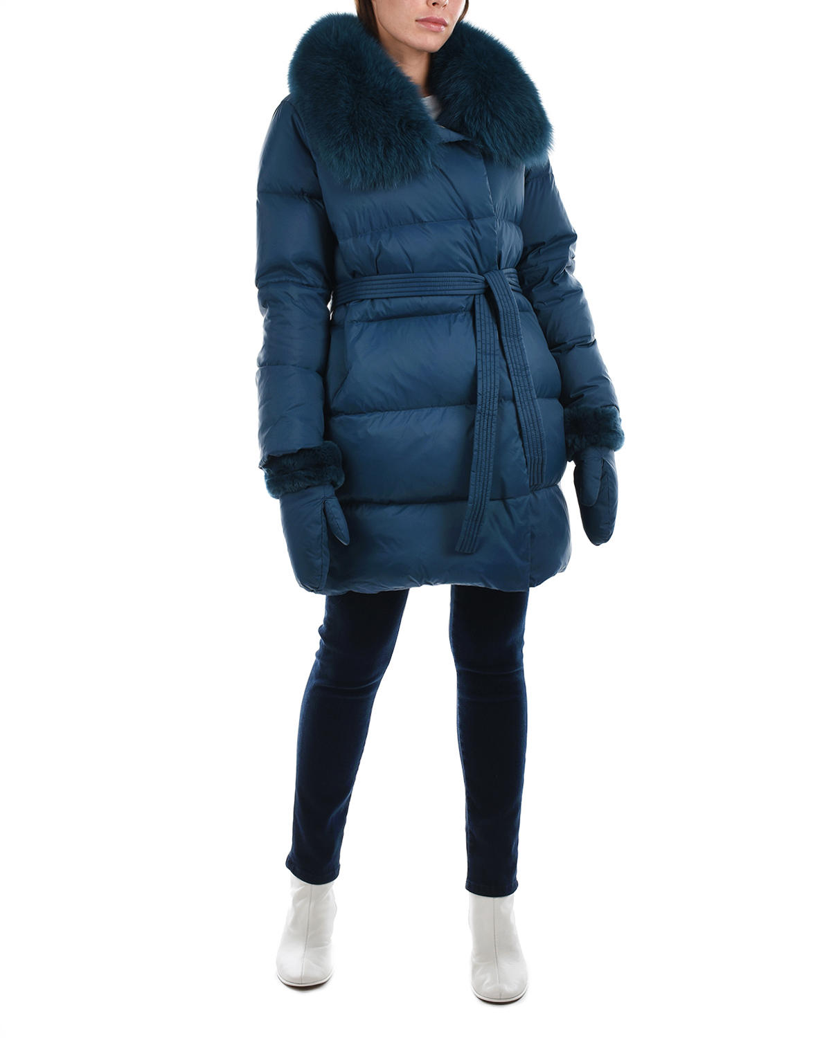 Пальто изумрудного цвета с меховой отделкой Yves Salomon, размер 38 - фото 6