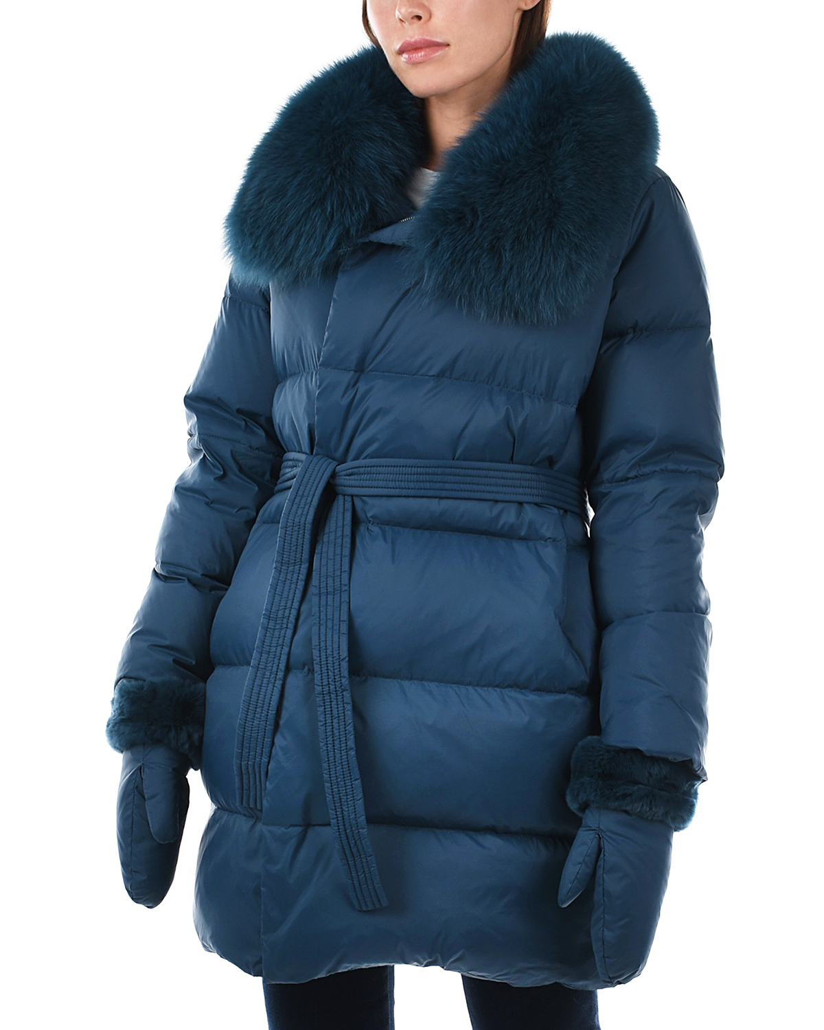 Пальто изумрудного цвета с меховой отделкой Yves Salomon, размер 38 - фото 9
