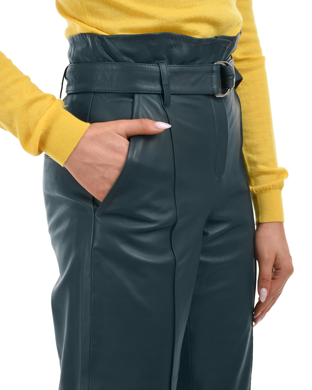 Укороченные брюки из кожи Yves Salomon, размер 36, цвет нет цвета - фото 9