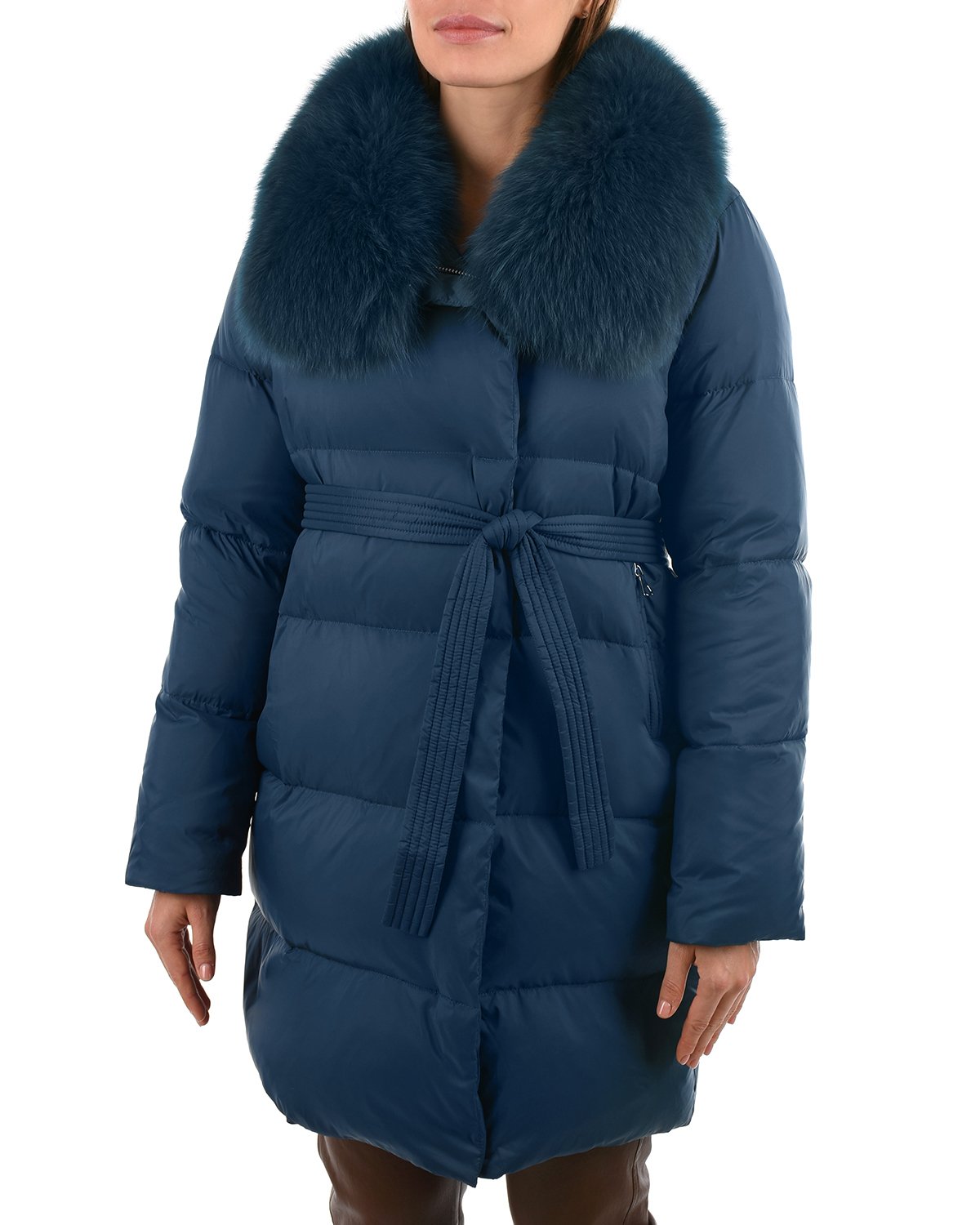 Пальто изумрудного цвета с меховой отделкой Yves Salomon, размер 38 - фото 10