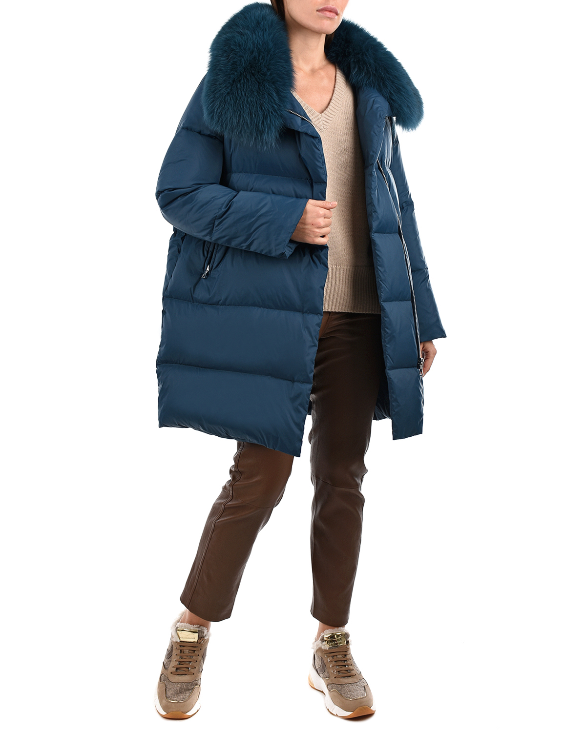 Пальто изумрудного цвета с меховой отделкой Yves Salomon, размер 38 - фото 2