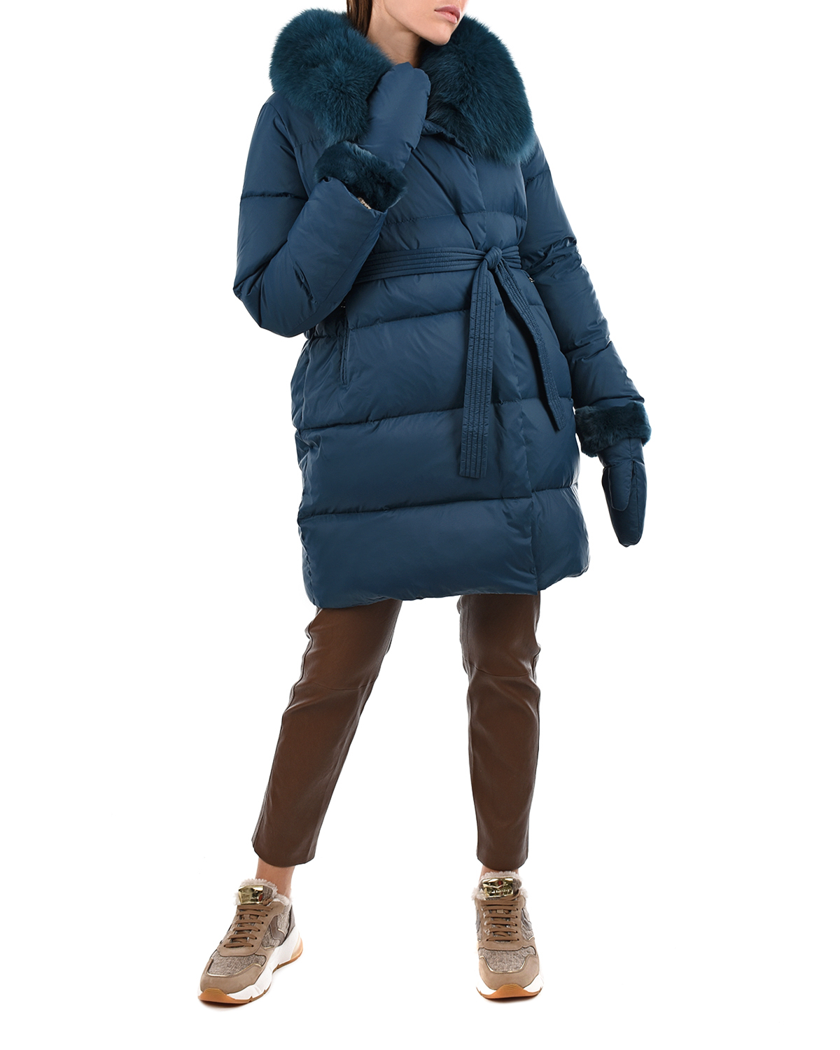 Пальто изумрудного цвета с меховой отделкой Yves Salomon, размер 38 - фото 3