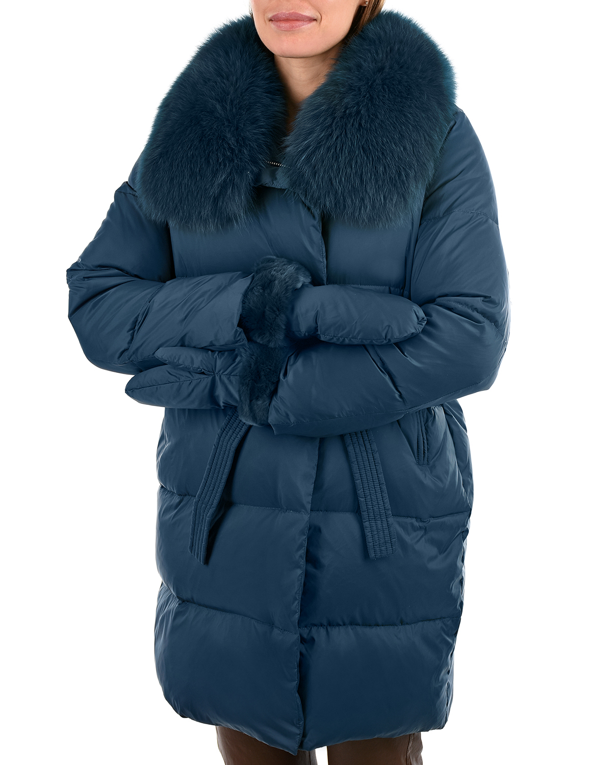 Пальто изумрудного цвета с меховой отделкой Yves Salomon, размер 38 - фото 7