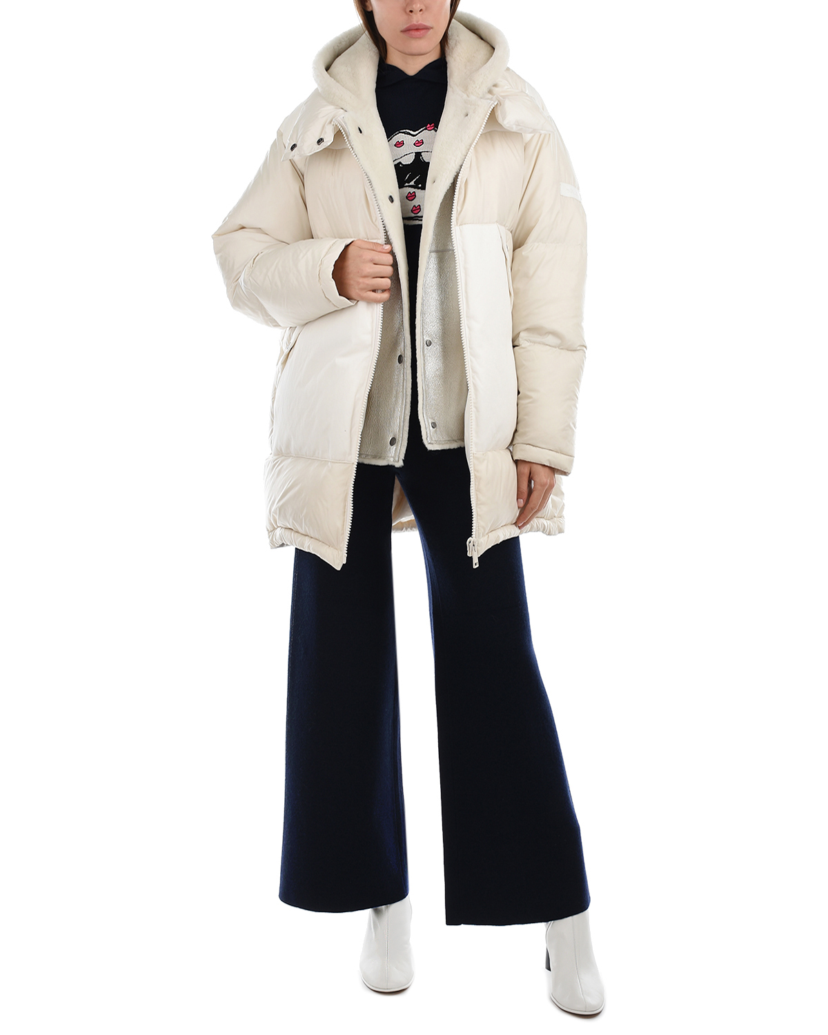 Пуховое пальто 2 в 1 Yves Salomon, размер 38, цвет белый - фото 2
