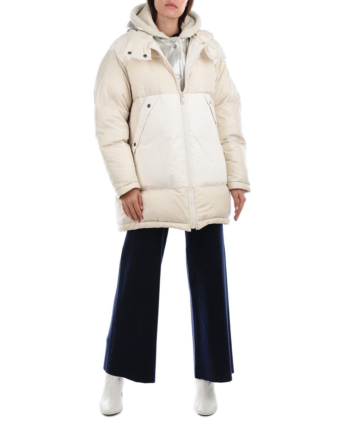 Пуховое пальто 2 в 1 Yves Salomon, размер 38, цвет белый - фото 3